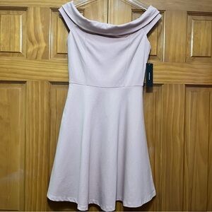 Lulu's Blush Pink Off-Shoulder Fit and Flare Dress Ponte Knit